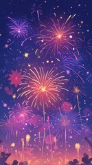 Colorful Fireworks Display in the Night Sky