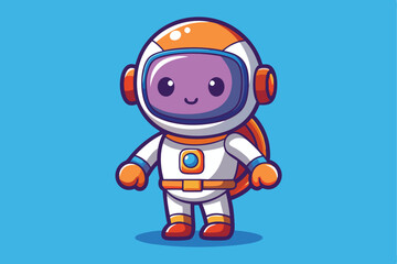 Adorable cartoon astronaut in a colorful space suit, standing on a bright blue background. Perfect for children's illustrations and space-themed designs.