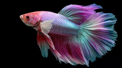 Swimming Fish with Flowing Fins on Black Backdrop
