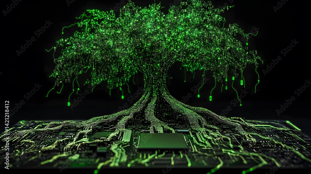 Poster Digital Tree with Circuit Board Roots
