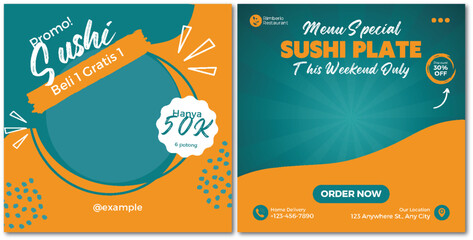 Naklejka premium Vibrant sushi promotion template for social media engagement and advertising