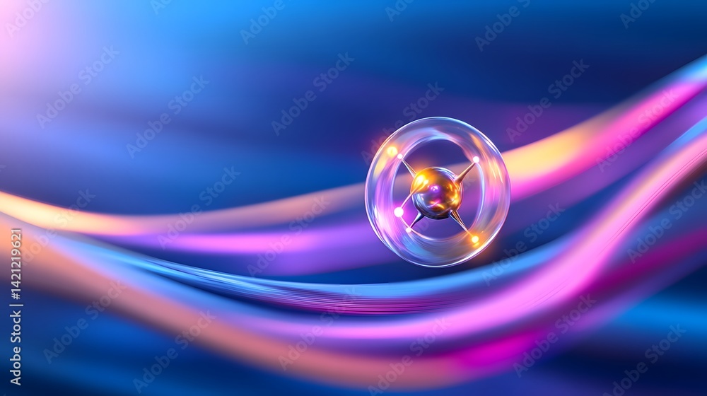 Aufkleber abstract representation of a cell with glowing nucleus and colorful waves