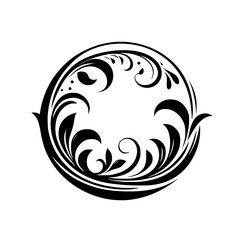 Circular Floral Ornament in Black and White, Elegant Vector Design