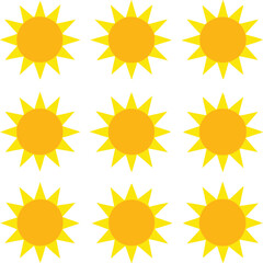 This yellow vector set of sun icons illustrates summer sunlight and the hot solar nature of sunrise and sunset