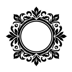 Elegant Circular Floral Frame, Black & White Decorative Design Element