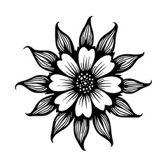 Black & White Floral Mandala: Decorative Art, Hand-Drawn, Isolated