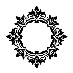 Elegant Black Floral Frame on White, Decorative Design Element