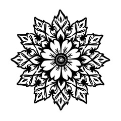 Intricate Floral Mandala in Black and White, Elegant Ornamental Design