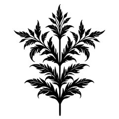 Elegant Black Leaf Motif: Detailed Floral Design, White Background