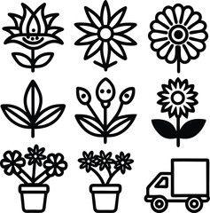 A vibrant set of flowers and plants is available as a collection of vector icons