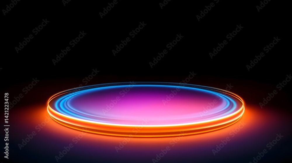 Poster a glowing circular platform with multicolored neon lights