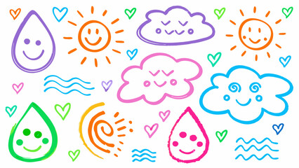  Emotional weather doodles, Nature and feeling sketches, Expressive weather icons, Hand-drawn mood set