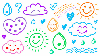  Emotional weather doodles, Nature and feeling sketches, Expressive weather icons, Hand-drawn mood set