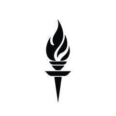 A minimalistic black silhouette flame torch logo icon, vector style, geometric shapes, clean lines, centered on a white background, bold branding, emphasizing balance and symmetry