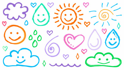  Emotional weather doodles, Nature and feeling sketches, Expressive weather icons, Hand-drawn mood set