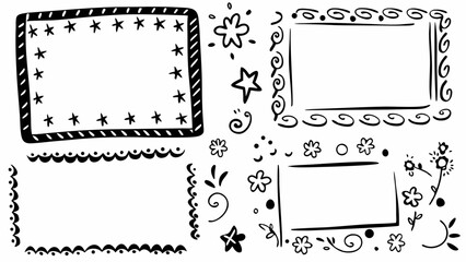Doodle frames vector pack, Hand-drawn borders set, Sketch decorative outlines, Cute doodle frame elements,  Hand-drawn decorative borders and frames in playful doodle style