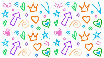 Doodle elements vector set, Hand-drawn shapes collection, Colorful scribble design elements, Marker sketch vector icons, Colorful hand-drawn doodles of arrows, hearts, stars, and crowns