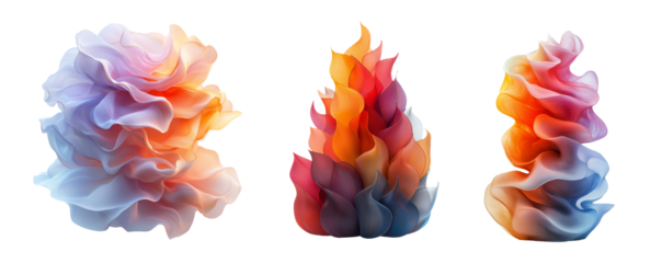 vibrant display of abstract shapes resembling flames, featuring soft colors and flowing forms that evoke sense of movement and energy