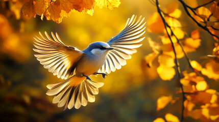 Obraz premium A bird with outstretched wings flies through the air