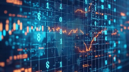 Global economy China stock market impact Digital data visualization with glowing elements and patterns.