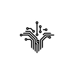 Abstract Digital Circuit Tree Network Logo - Minimal Black & White Tech Symbol