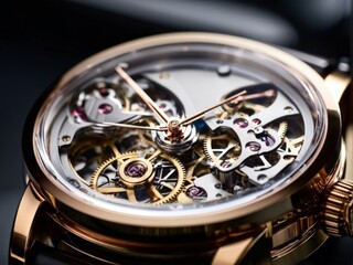 close up of watch on black background
