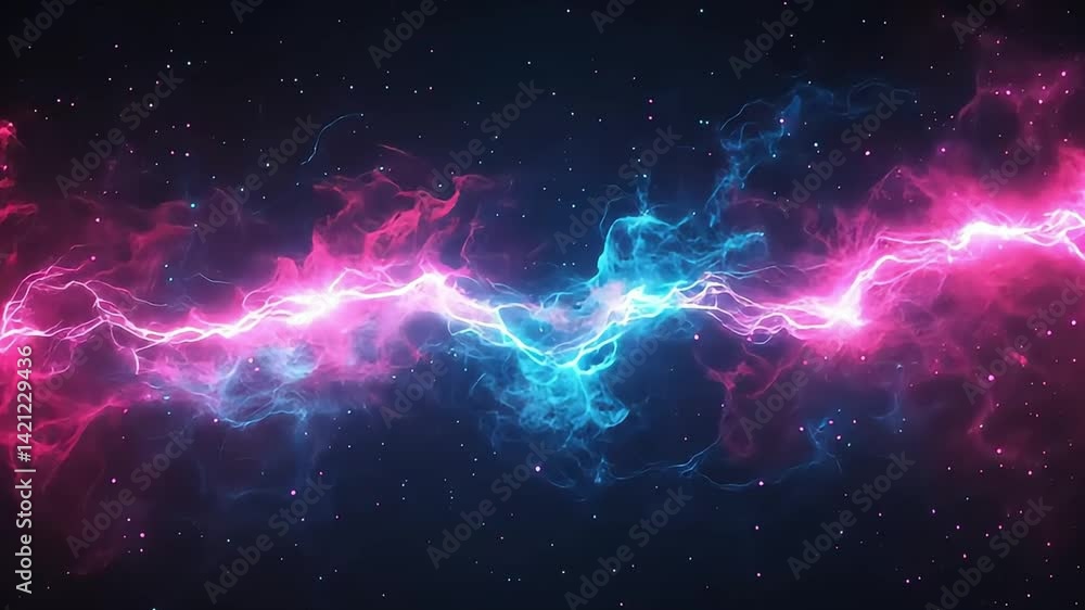 Poster captivating energy burst visual background with dynamic lightning and nebula effects animation
