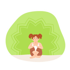 Kids exercising yoga. Children in asana and gym poses set. Cute little girls and boys, healthy sport activity. Child characters stretching. Flat vector illustration isolated on bright background