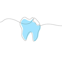 Continuous line drawing of tooth. Dental care symbol. Dentist sign. Health and medical. One line drawing. Single line art. Vector illustration.