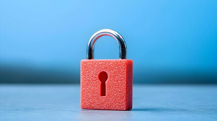 Fototapeta premium Red Padlock on Blue Background Security Concept