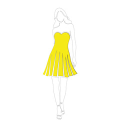 Young Girl with Party Dress Icon Sign in Vector Art Black White Party Dress Illustrator Outline Art