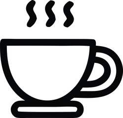 A vector illustration shows a black coffee cup icon with a question mark, a design symbol for inquiry about the beloved beverage