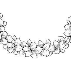Hand Drawn Style Floral Line Art Arc Border - Elegant Black and White Botanical Illustration
