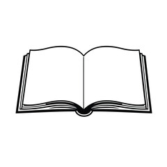A visually clear logo a solid black open book silhouette, vector style, centrally positioned on a white background. 