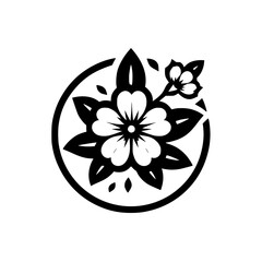 Minimalist Black and White Floral Emblem in Circle - Clean Geometric Flower Design