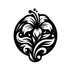 Elegant Black and White Stylized Floral Emblem Graphic Design