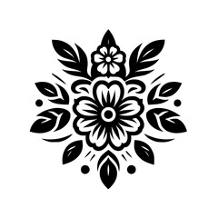 Stylized Monochrome Floral Design Element - Elegant Black and White Botanical Graphic Illustration