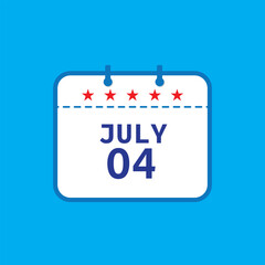 July 4th calendar icon. Blue and red colors with a star. Symbol of Independence Day, national celebration, and American pride.