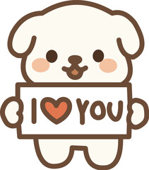 Cute White Puppy Holding a Sign that Says I Love You