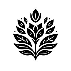 Elegant Stylized Floral Motif Illustration - Symmetrical Black and White Graphic Design Element