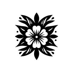 Elegant Black and White Stylized Floral Ornament Illustration - Simple Graphic Flower Motif Design Element