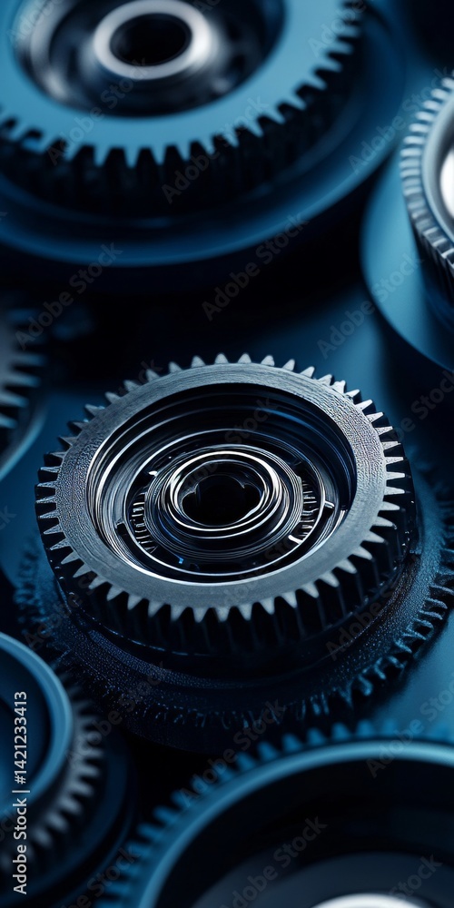 Aufkleber close-up metallic gears interlocking in a seamless display of industrial precision and power