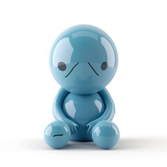 Fototapeta premium Light blue, rounded character with a sad expression.