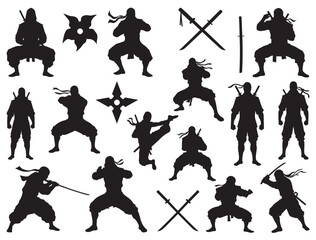 NINJA CHARACTERS SILHOUETTE WHITE BACKGROUND