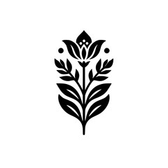 Minimalist Black Folk Art Flower Illustration on Textured Background