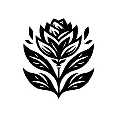 Stylized Bold Black and White Flower Graphic - Decorative Folk Art Floral Motif Illustration