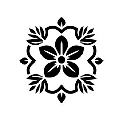 Elegant Black and White Symmetrical Floral Emblem Design