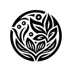 Organic Tribal Style Botanical Logo in Circle - Abstract Graphic Emblem