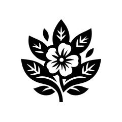 Stylized Black White Floral Graphic Element - Elegant Flower and Leaves Illustration