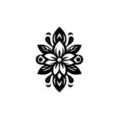 Minimalist Black and White Stylized Floral Motif. Elegant Graphic Design Element.